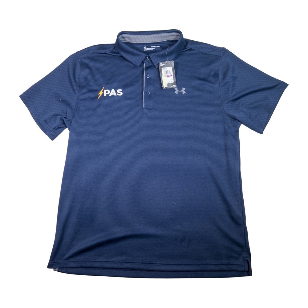 Under Armour Men's Loose Fit Navy Blue PAS Logo Polo Shirts 2XL Polyester‎ Blend